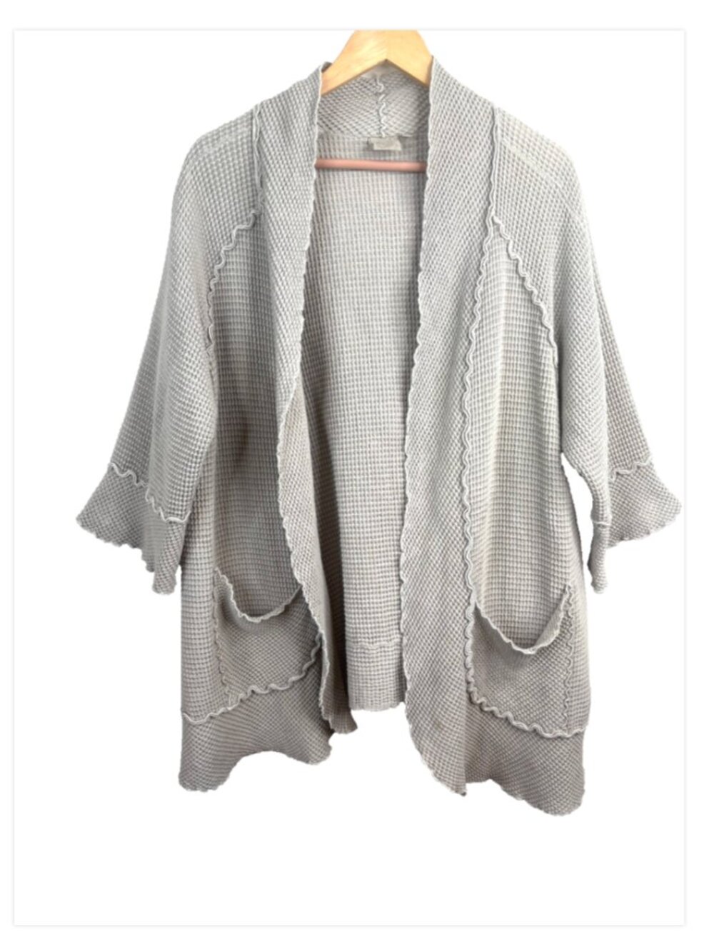 Focus Casual Life Cardigan XL Beige Waffle Knit Lagenlook Boho Neutral Pockets